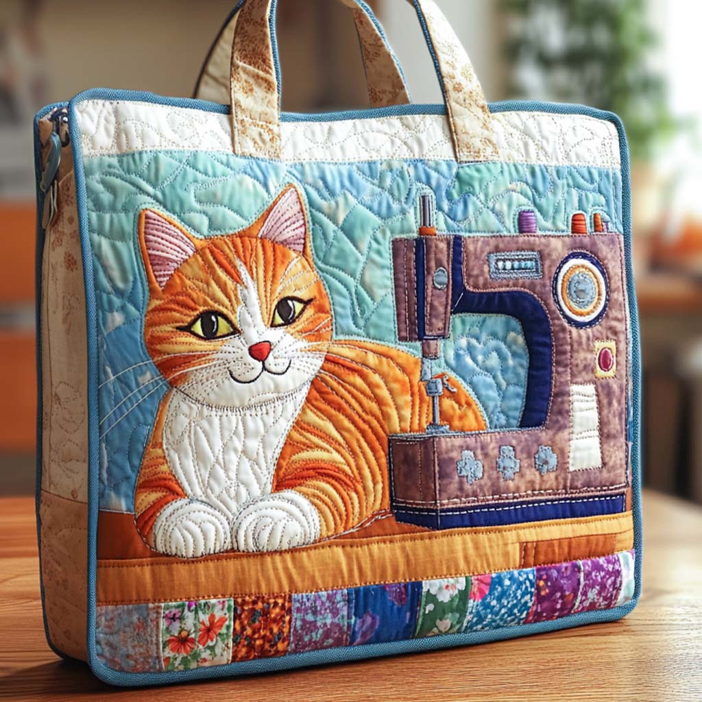 Sewing Buddy Cat Quilted Tote Bag Christmas Gift For Girlfriend