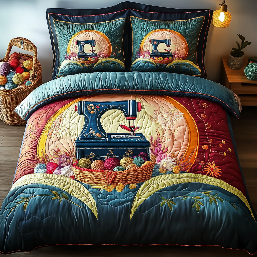 Sewing Machine Craft Quilted Bedding Set Bedspread Set Unusual Sewing Gifts