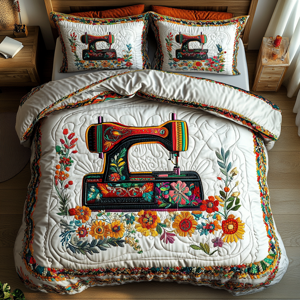 Sewing Machine Magic Quilted Bedding Set Best Bed Sheet Set Sewing Gift Ideas