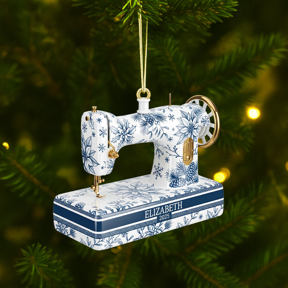 Sewing Toile de Jouy Acrylic Ornament - Fun Holiday Ornament Gift