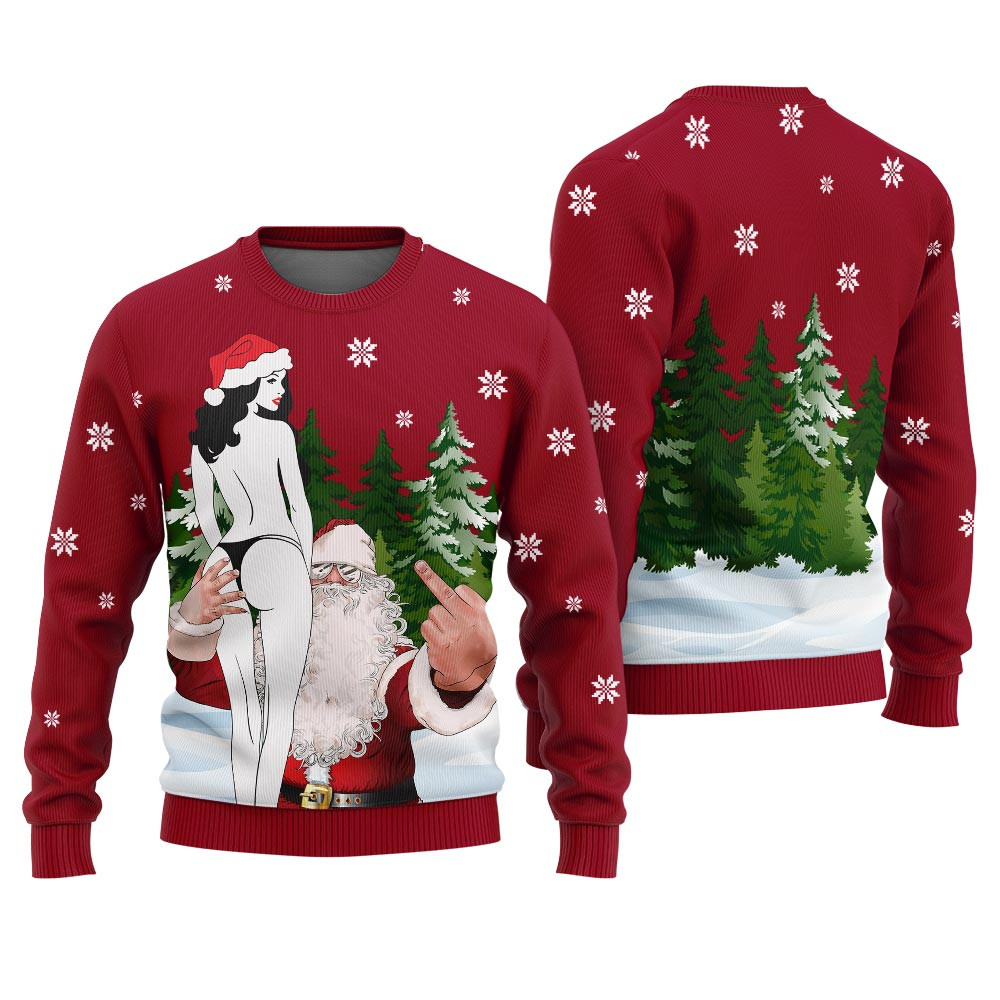 Sexy Girl And Santa Naughty Ugly Christmas Sweater Personalized Christmas Sweatshirt Gift for Family