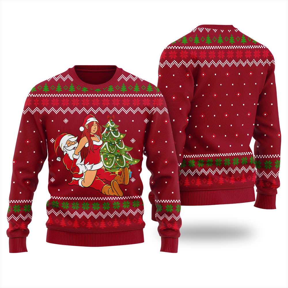 Sexy Santa Couple Mens Ugly Christmas Sweater Unique Holiday Sweater Gift Idea for Loved Ones