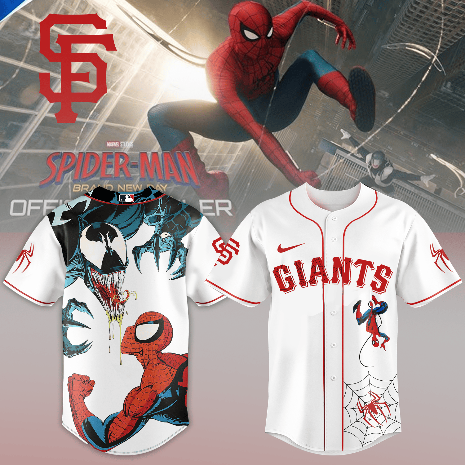 SF Giants x Spider Man Baseball Jersey 2026 MLB Playoff Clothes Cool Gift For Fans