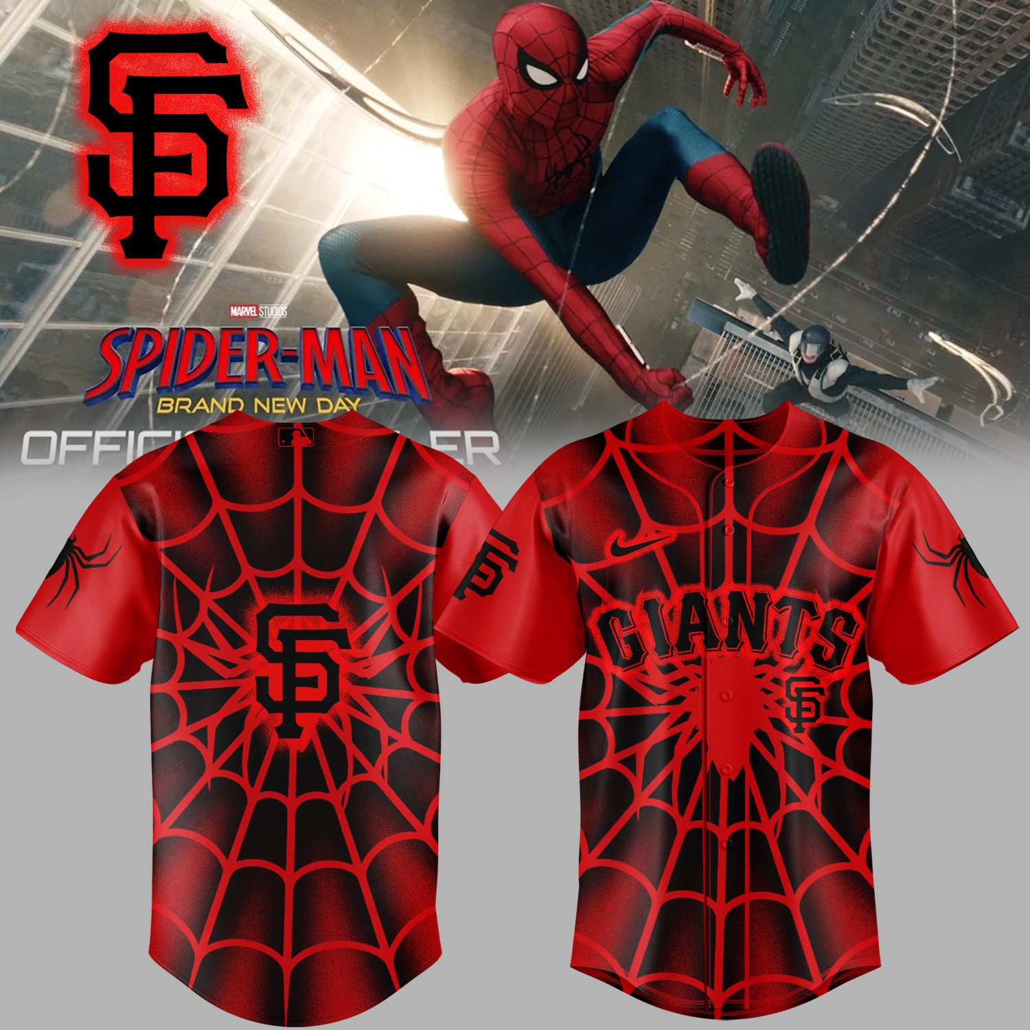 SF Giants x Spider Man Baseball Jersey 2026 MLB Playoff Merch Great Gift For Fans