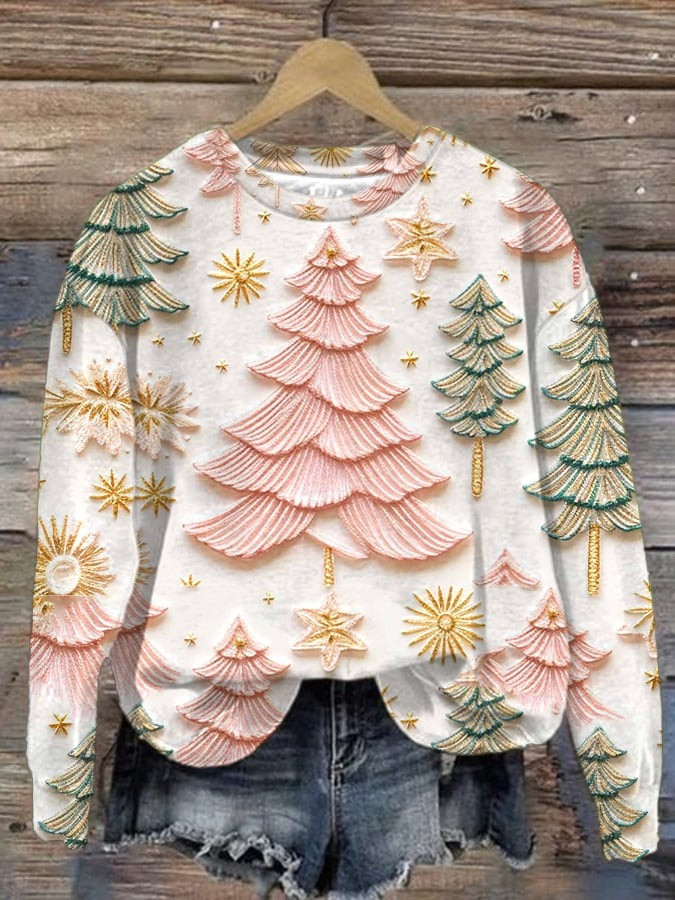 Shabby Chic Pine Tree Christmas Sweatshirt Snowflake Cozy Winter Holiday Cute Clothing Gifts For Her