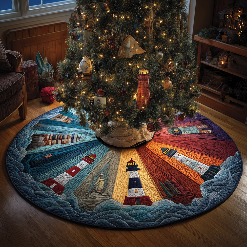 Shades of Lighthouse Christmas Quilted Tree Skirt Xmas Home Decor Ocean Lighthouse Gift Ideas