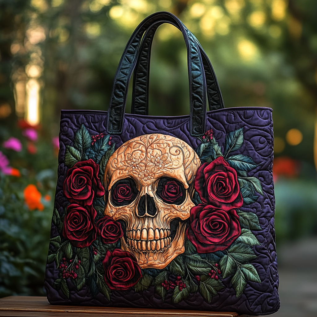 Shadow Bloom Quilted Tote Bag Unusual Skull Gifts