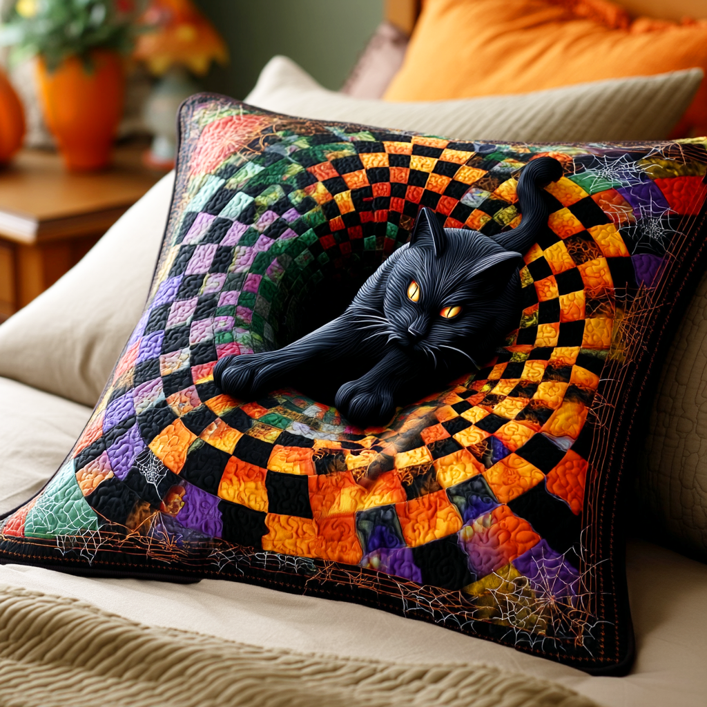 Shadow Cat Quilted Pillow Case Holiday Throw Pillow Covers Cute Cat Presents