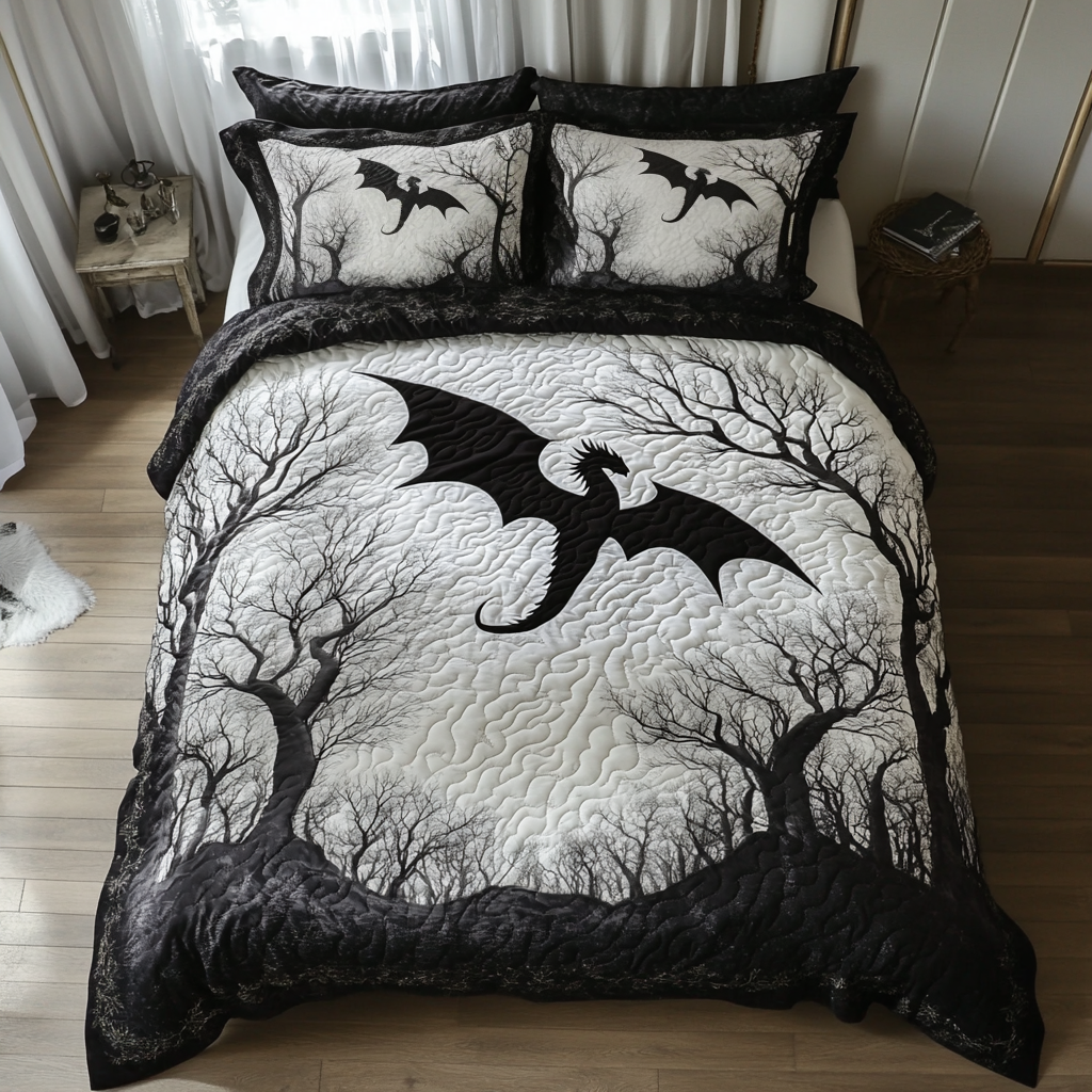 Shadow Dragon Quilted Bedding Set Best Comforter Sets Great Dragon Lover Gift Ideas