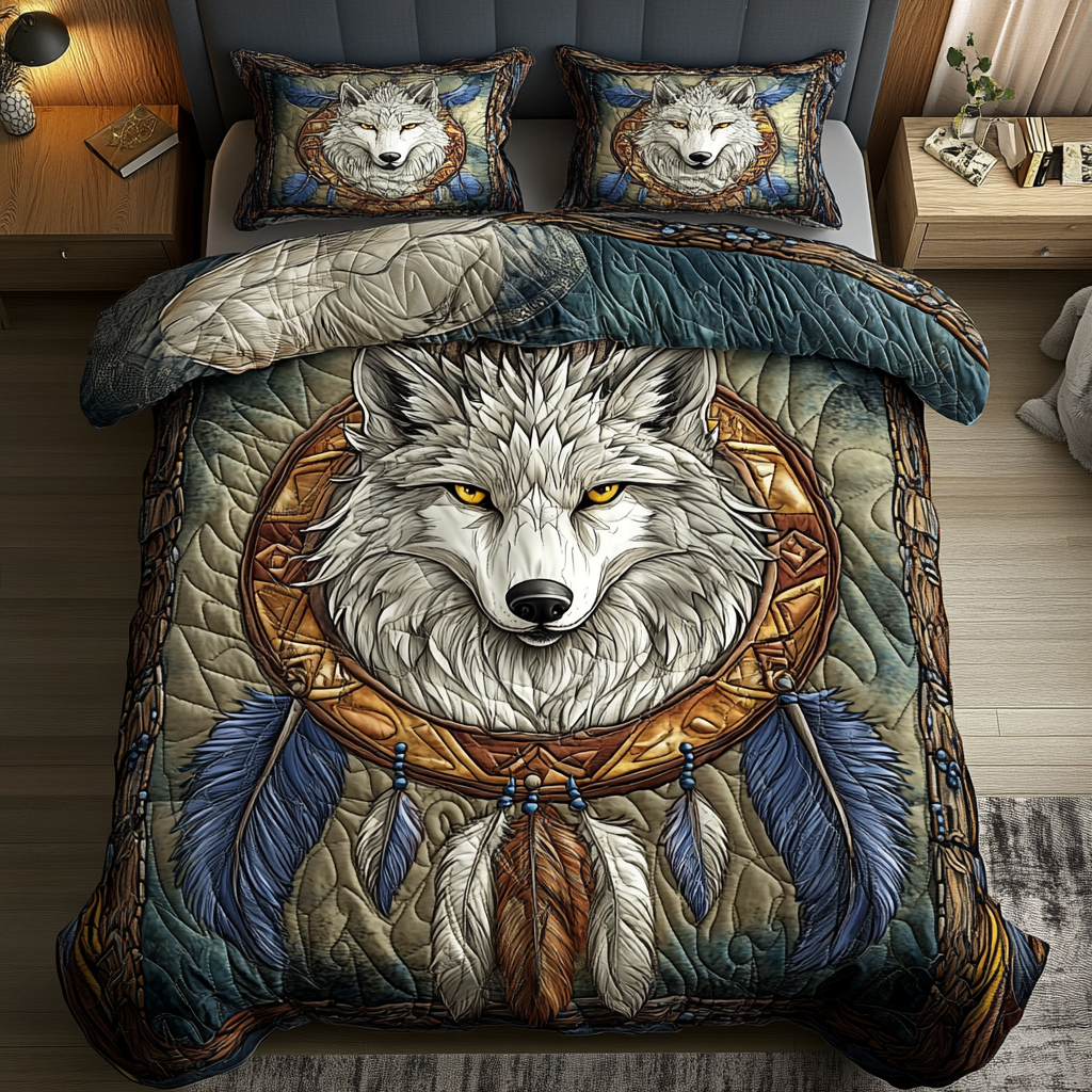 Shadow Fang Quilted Bedding Set Holiday Duvet Cover Set Gift For Wolf Lover