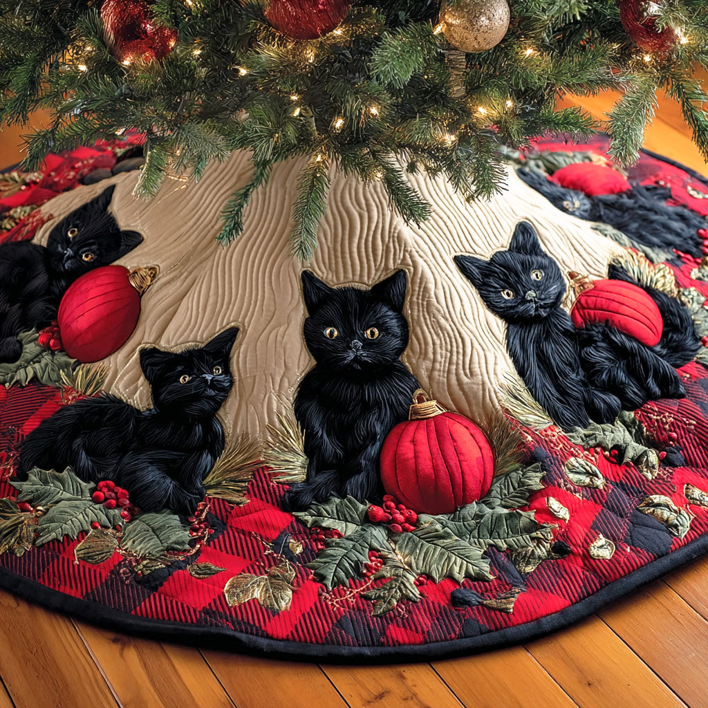 Shadow Garden Christmas Quilted Tree Skirt Winter Holiday Decor Black Cat Gift Ideas