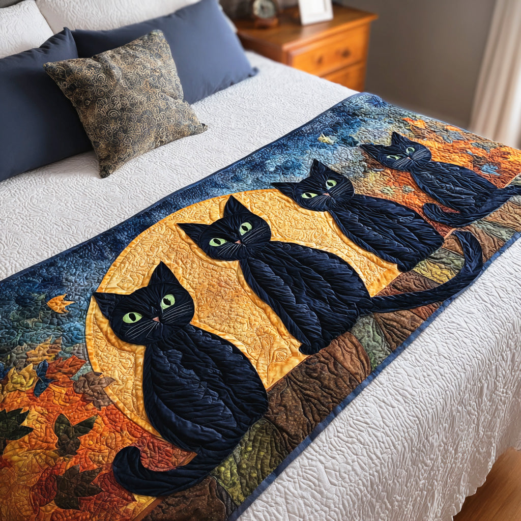 Shadow Garden Quilted Bed Runner Bedroom Decor Cat Person Presents