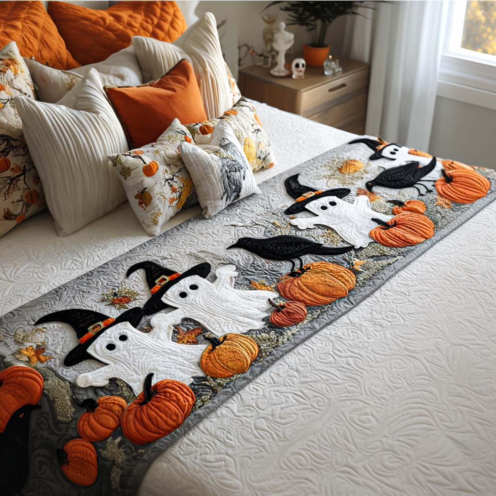 Shadow Glow Quilted Bed Runner Cozy Bedroom Decor Halloween Gift Ideas