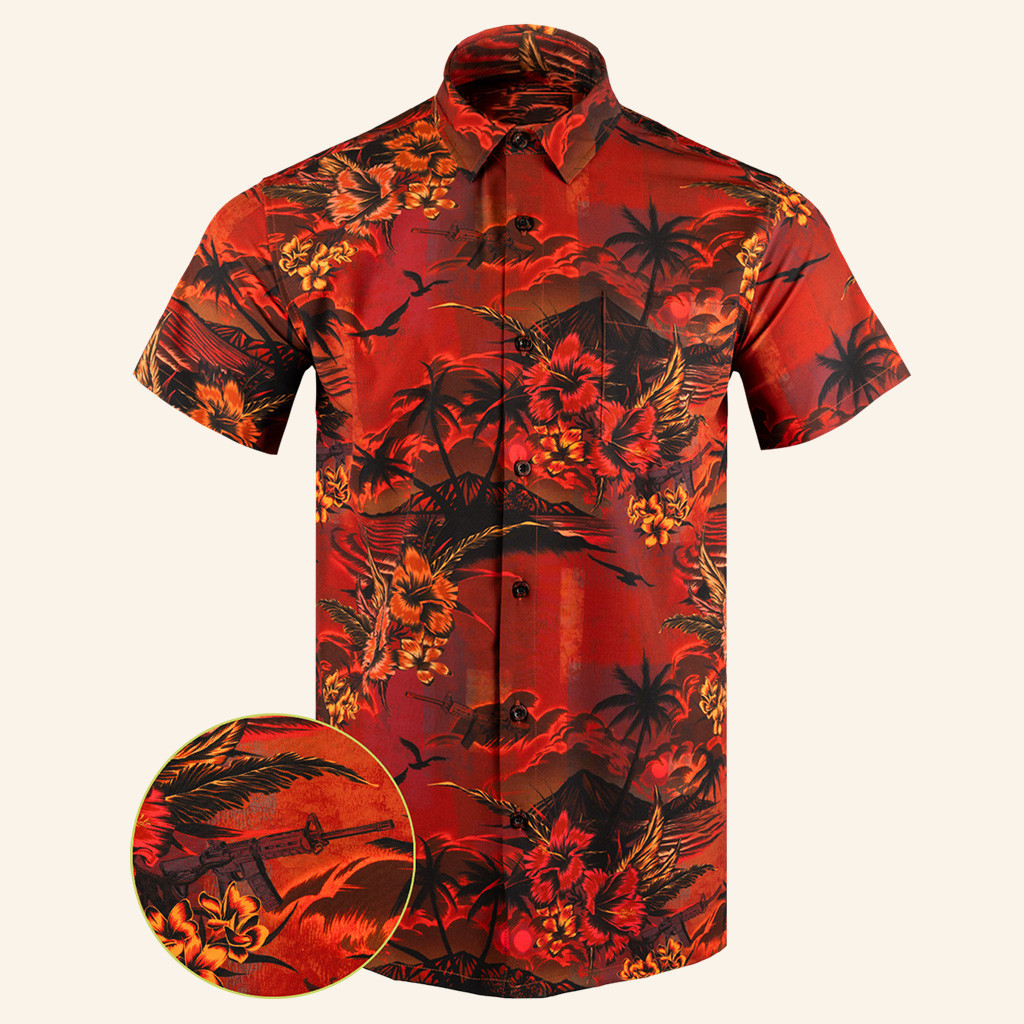 Shadow Hawaiian Button Down Shirt Tactical Aloha Print Shirt Christmas Gifts For Dad