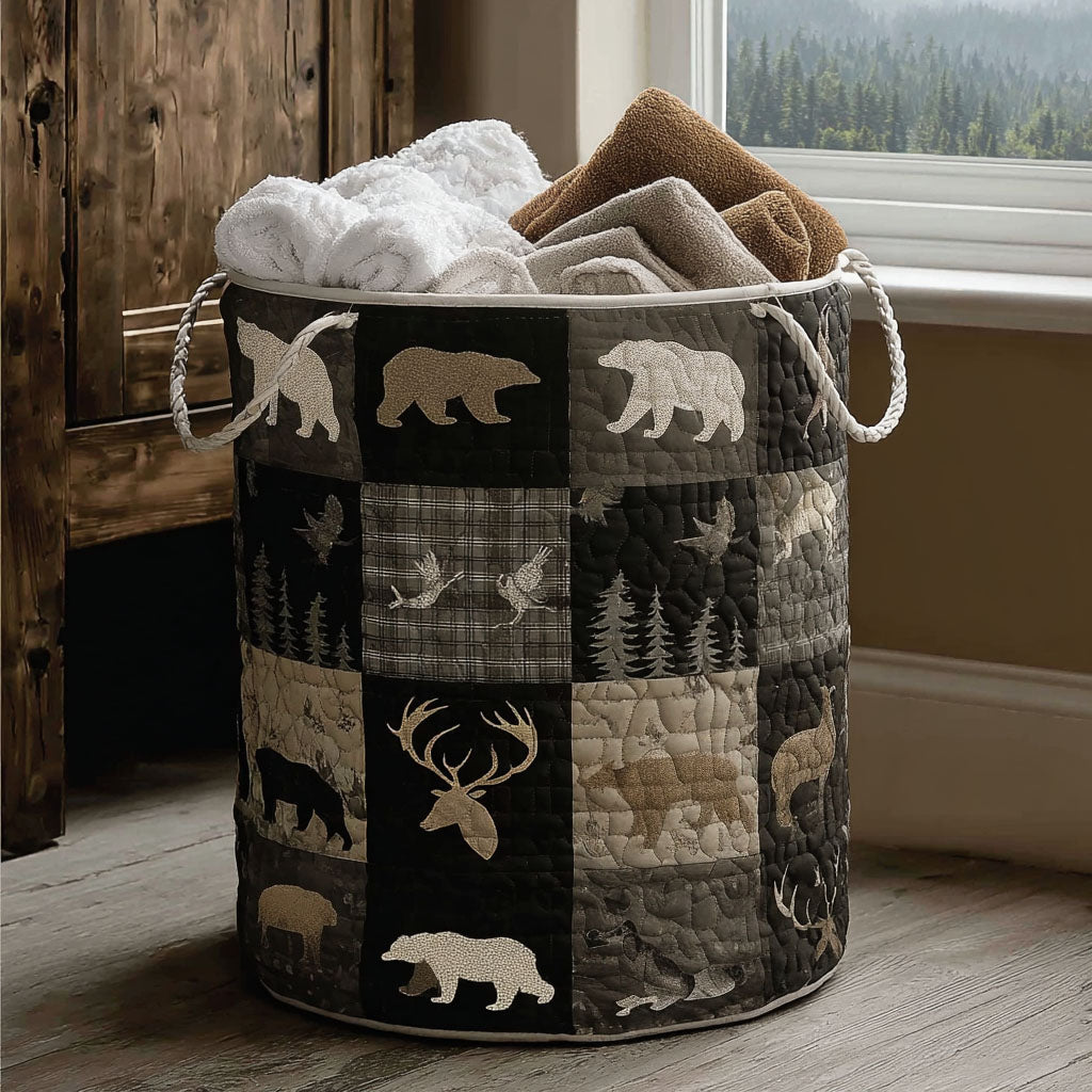 Shadow Hunt Woods Quilted Laundry Basket Modern Quilted Laundry Basket Gift for Stylish Homes