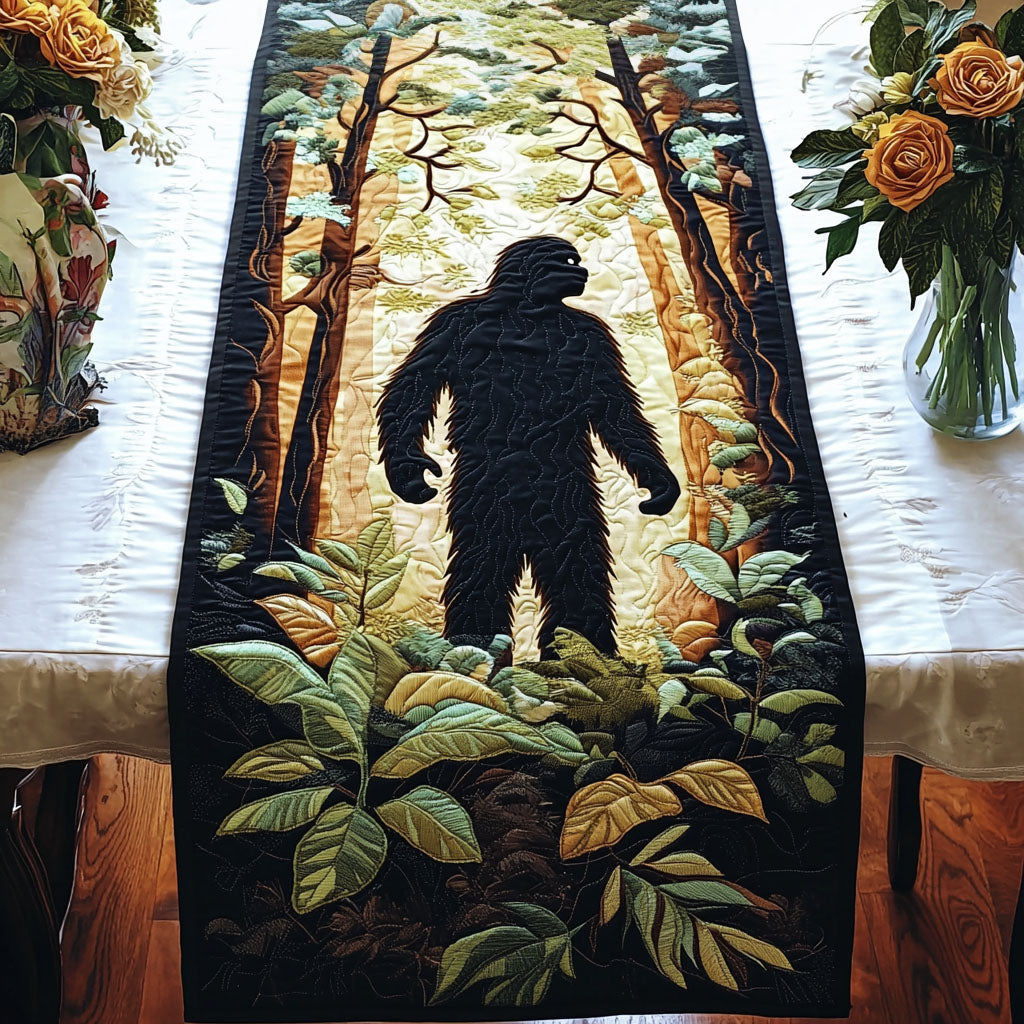 Shadow in the Pines Quilted Table Runner Dinner Table Decor Unique Sasquatch Gifts