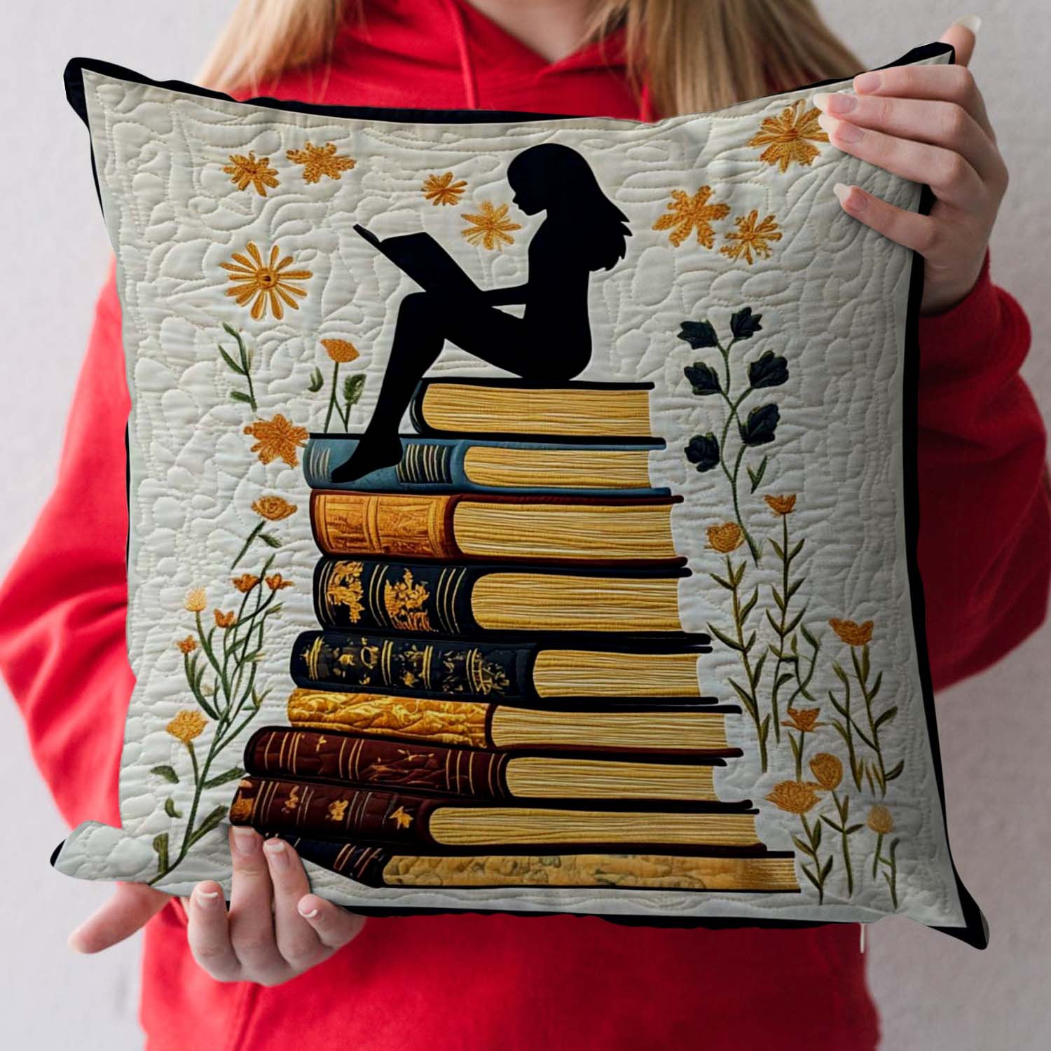 Shadow Of A Reader Quilted Pillow Case Elegant Holiday Pillow Cover