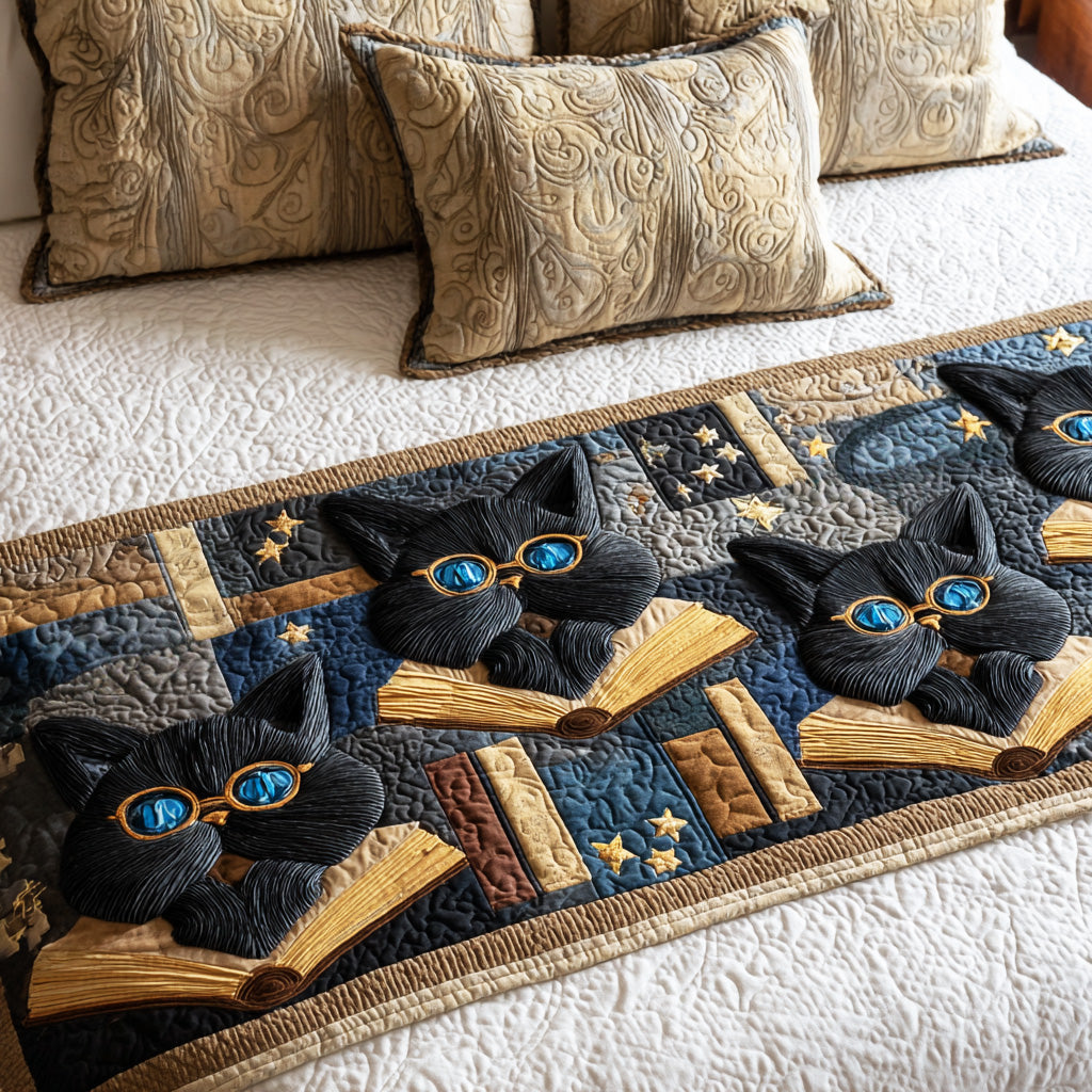 Shadow Page Cat Quilted Bed Runner Bed Decorations Cat Presents For Cat Lovers