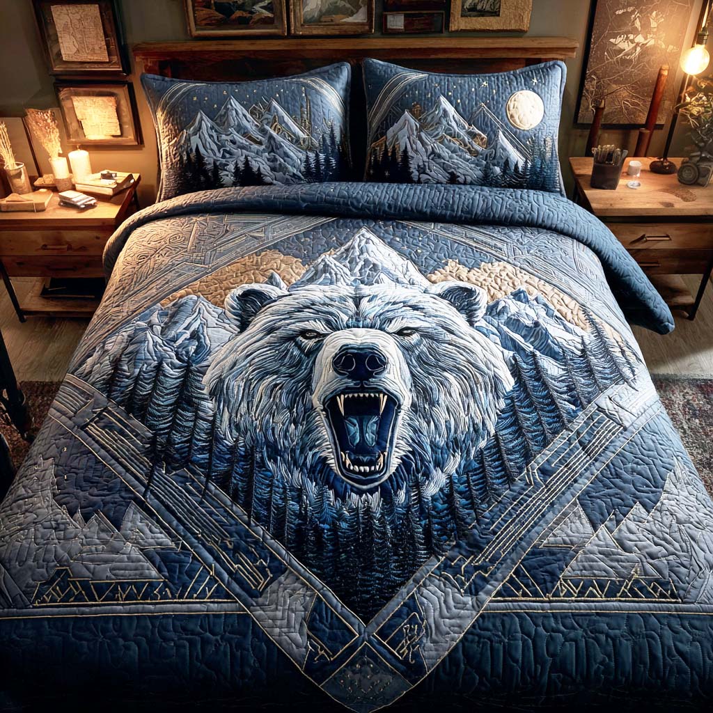 Shadow Paw Quilted Bedding Set Aesthetic Room Decor Unique Gifts For Bear Lovers