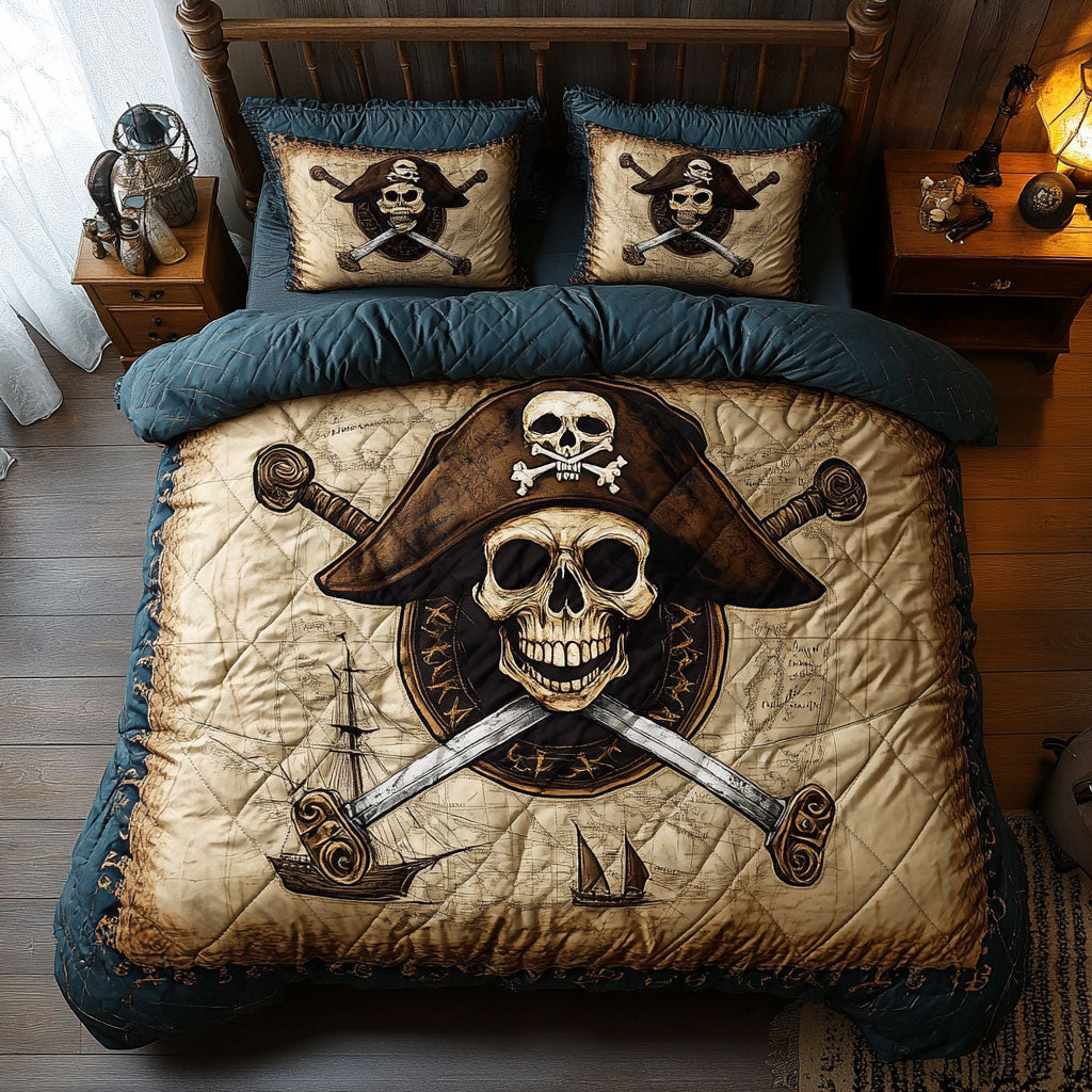 Shadow Skull Fleet Quilt Bedding Set King Size Comforter Spooky Holiday Gift for Teens