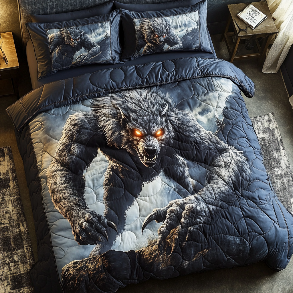 Shadow Werewolf Quilted Bedding Set Fantasy Bed Decorations Christmas Gifts For Friends