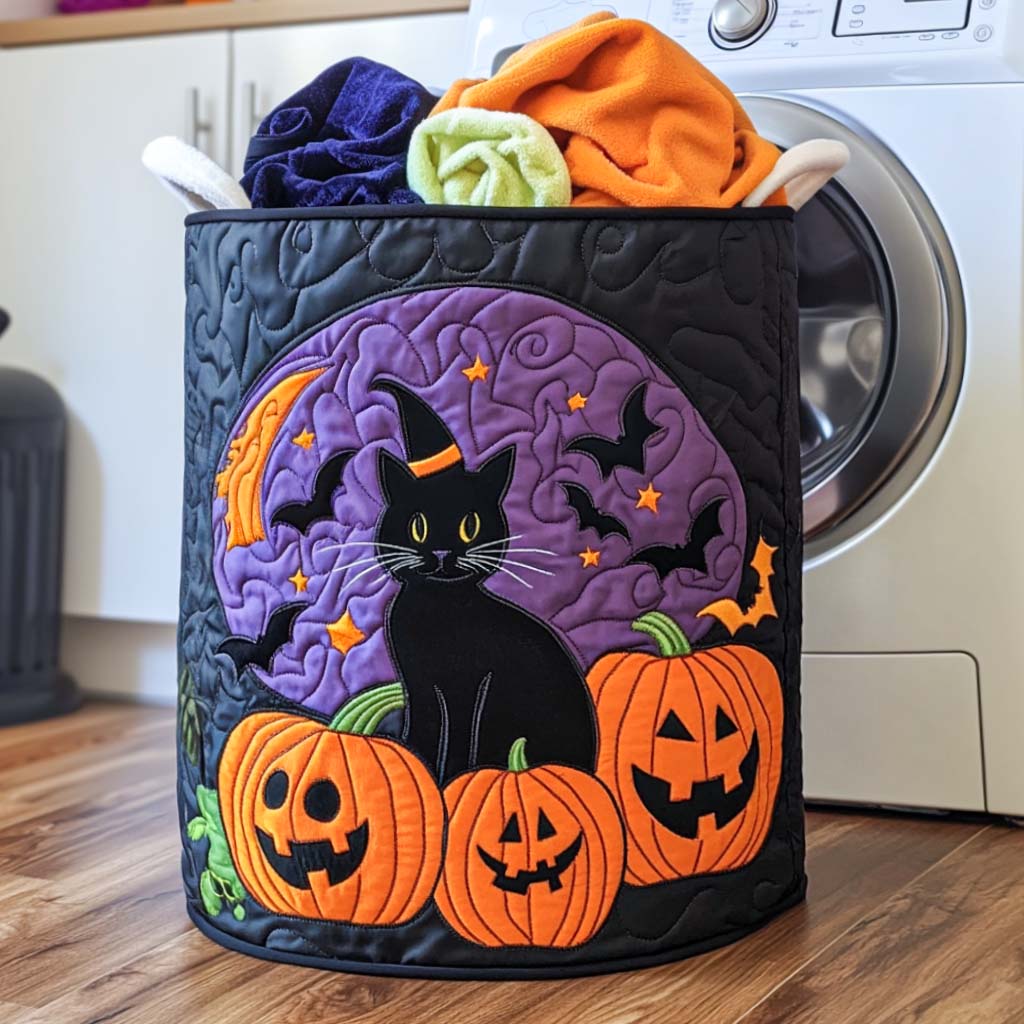 Shadow Whispers Quilted Laundry Basket Halloween Merch Gift
