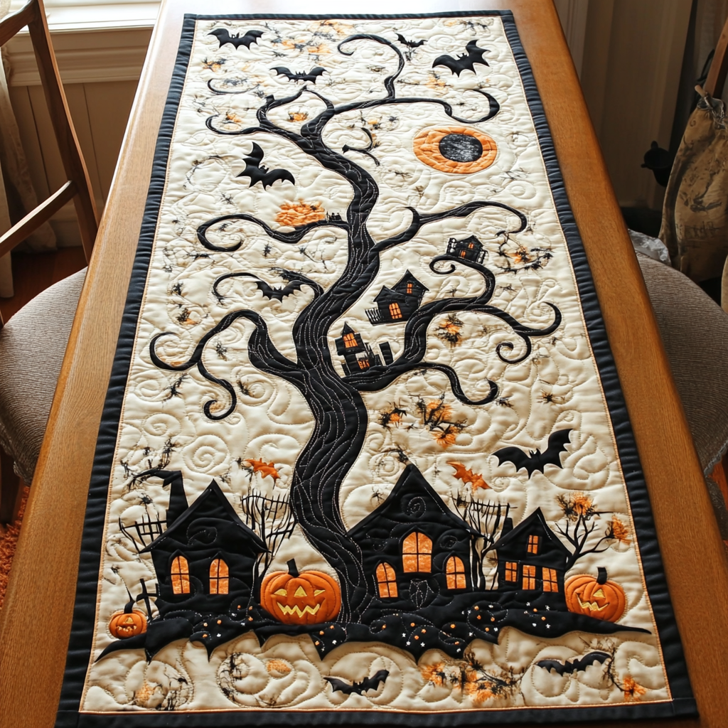 Shadowed Night Quilted Table Runner Spooky Table Runner Halloween Table Decor