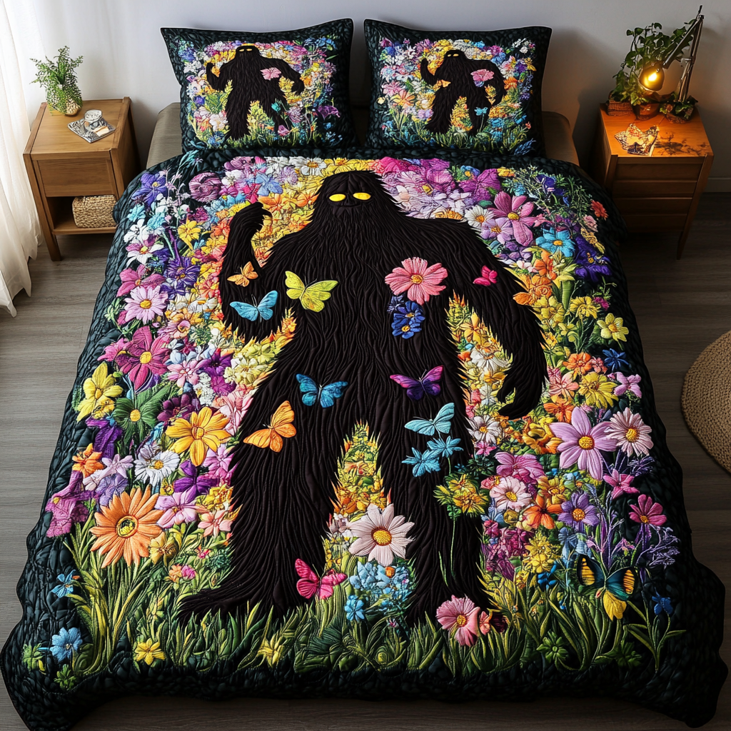 Shadowed Path Quilted Bedding Set Bedroom Decor Bigfoot Sasquatch Gifts