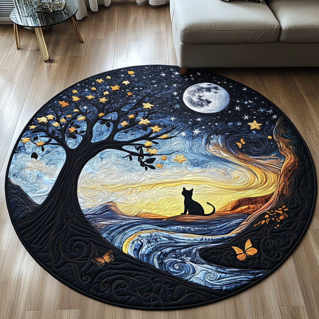Shadowed Paws Quilted Round Mat Home Front Door Design Gift For Cat Lover Woman