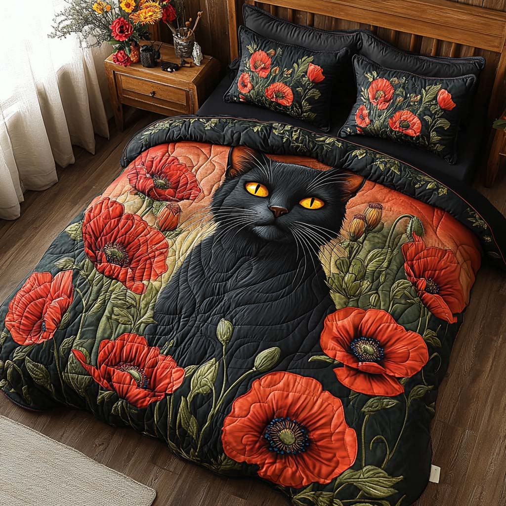 Shadowed Poppy Quilted Bedding Set Holiday Duvet Covers Family Xmas Gift Ideas