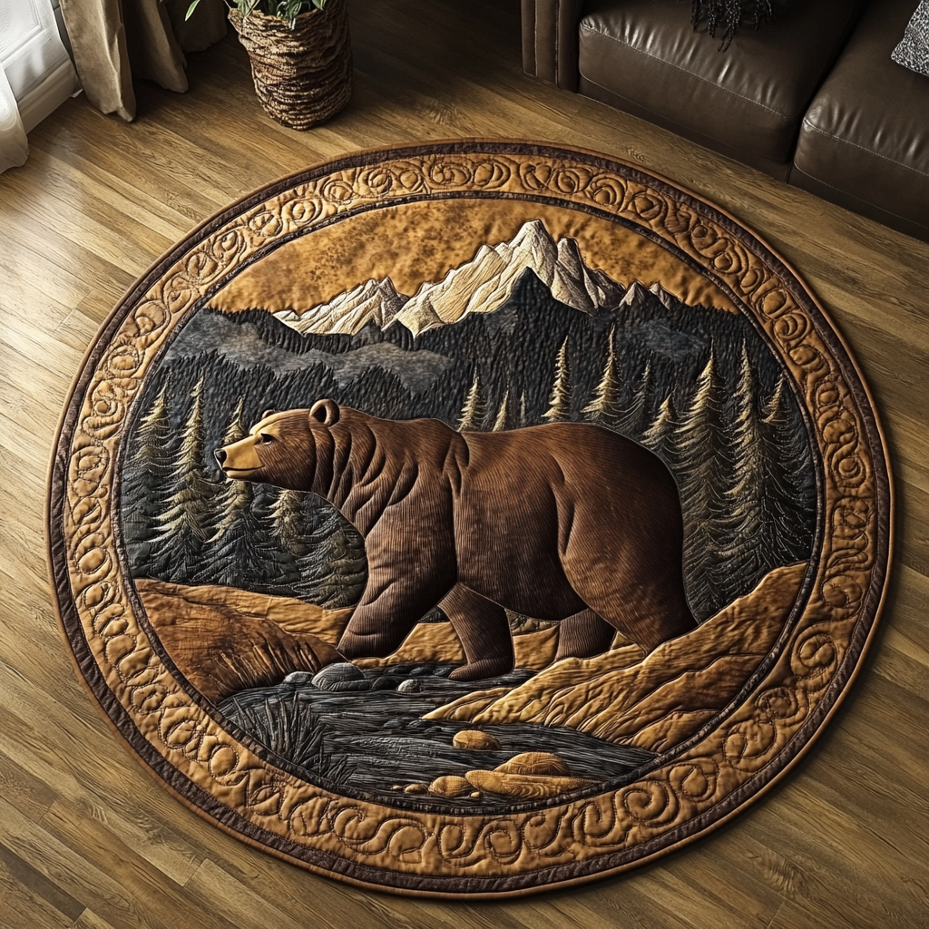 Shadowed Trails Quilted Round Mat Outdoor Entryway Decor Bear Mother's Day Gifts