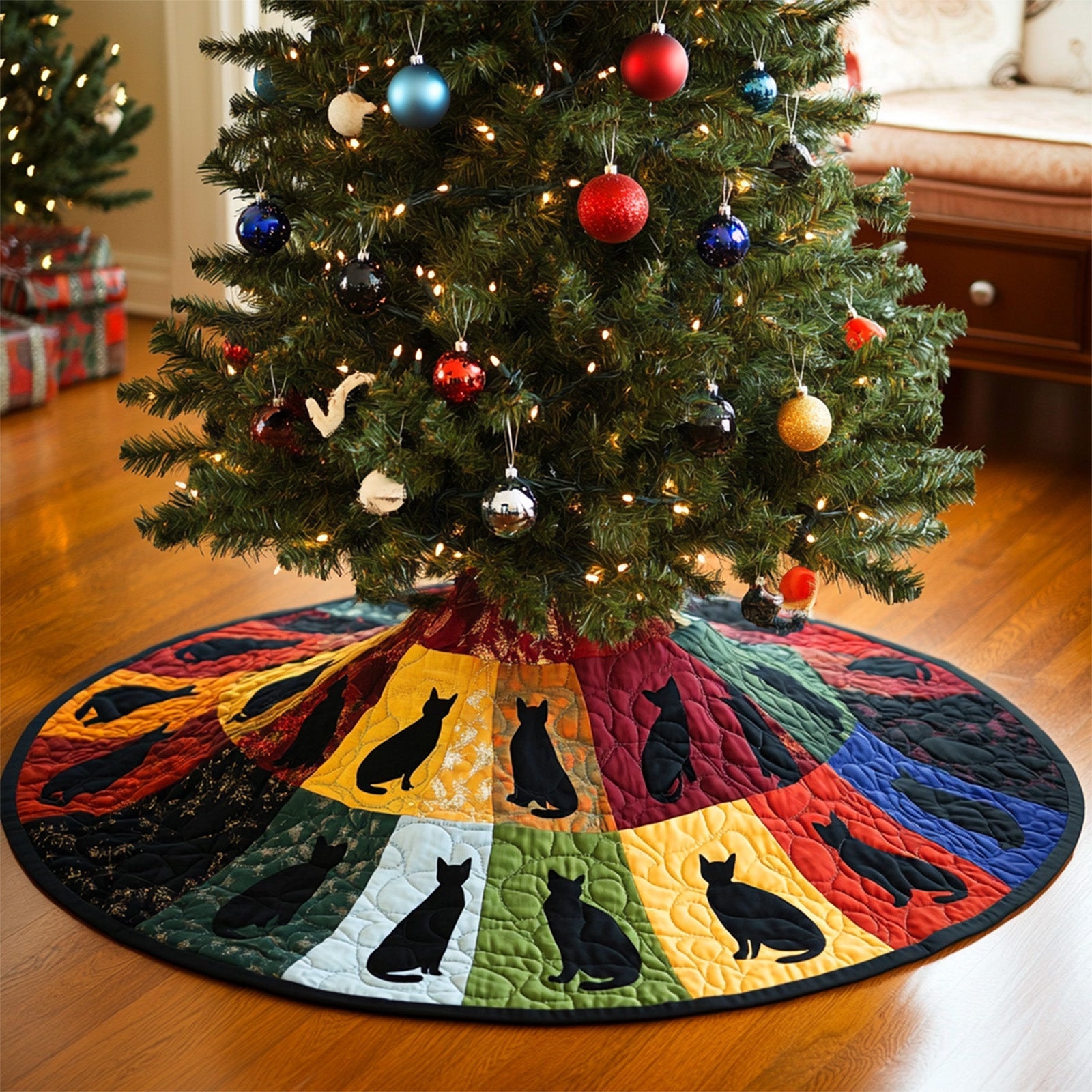 Shadowy Companions Quilted Christmas Tree Skirt Holiday Living Room Decor Winter Holiday Decor