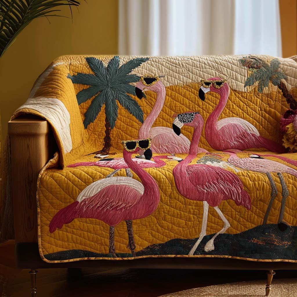 Shady Flamingos Quilted Sofa Cover Couch And Loveseat Covers Best Christmas Gift for Flamingo Lovers