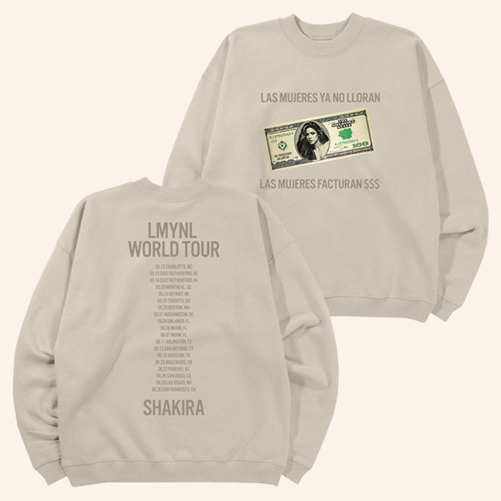 Shakira Merch Tour 2025 LMYNL World Tour Dollar Bill Crewneck Sweatshirt Gifts For Her