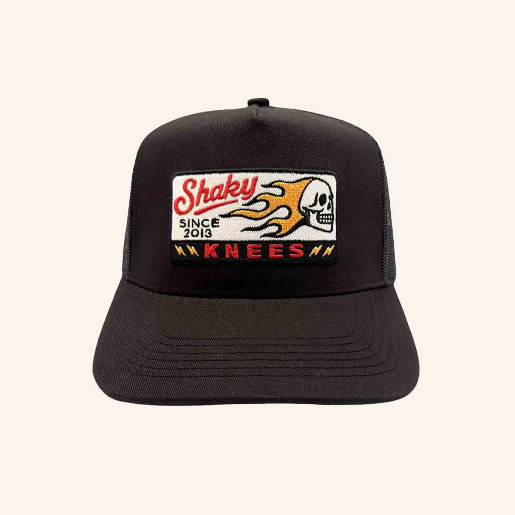 Shaky Knees Merch Flaming Skull Trucker Hat Embroidered Christmas Gift Ideas For Dad Shaky Knees Merch Flaming Skull Trucker Hat Embroidered Christmas Gift Ideas For Dad