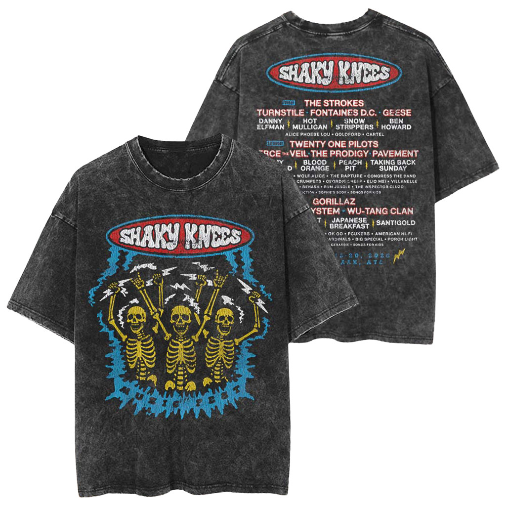 Shaky Knees Music Festival 2026 At Piedmont Park Atlanta GA On September 2026 Electric Skeleton Lineup Wash T-Shirt