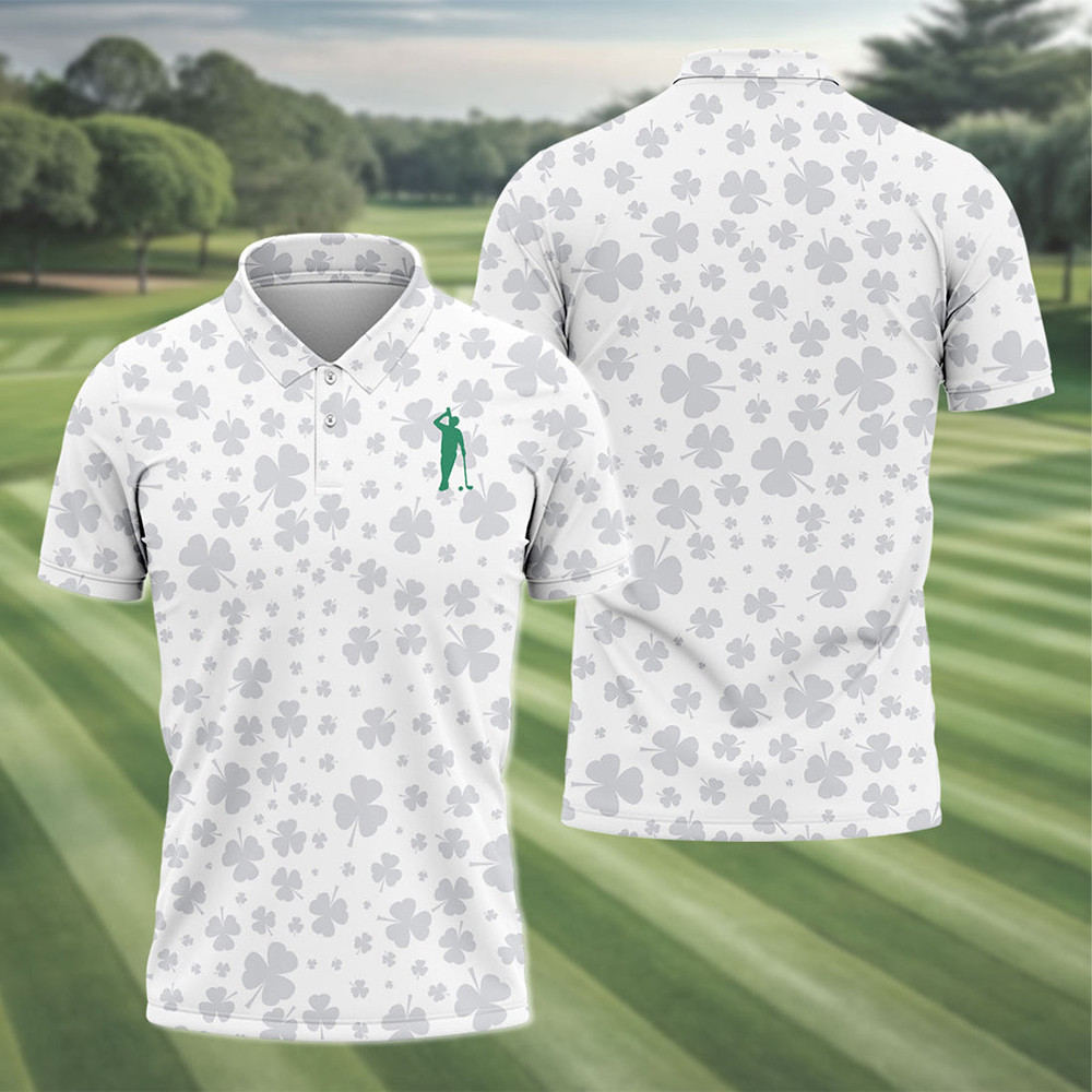 Shamrock Art Saint Patrick's Day Golf Polo Shirt Saint Patrick's Day 2026 Shirt Golfer Present