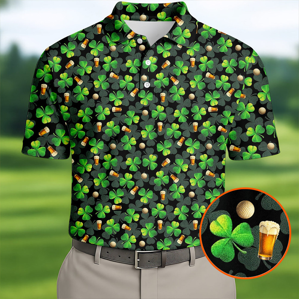 Shamrock Beer Design Golf Polo Shirt Saint Patrick's Day Clothes St Paddy's Gift For Golfer