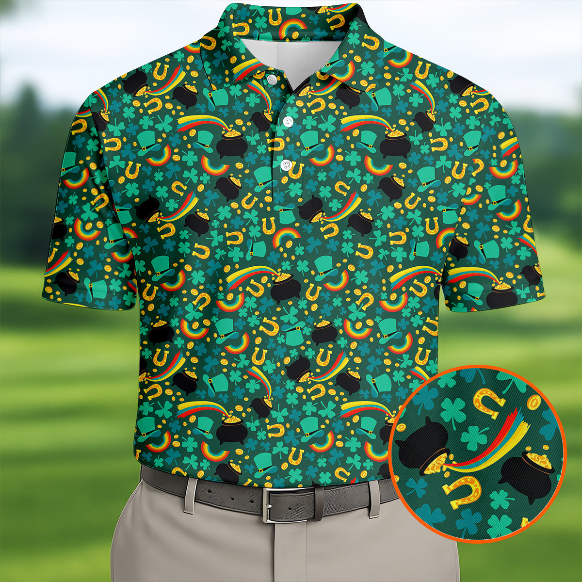 Shamrock Beer Lucky Four Leaf Clover St Patrick's Day Polo Shirt Golf Attire Great Gift For Him