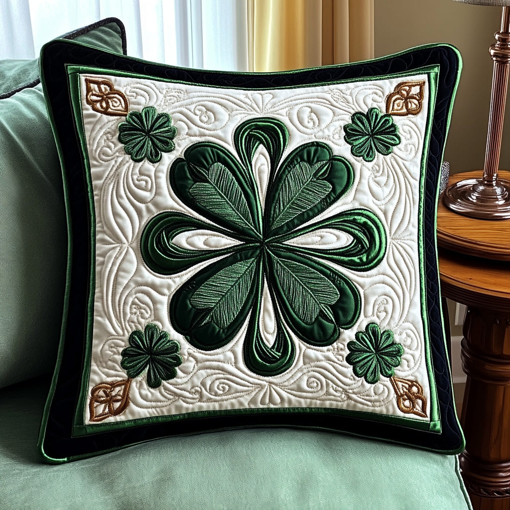 Shamrock Bliss Quilted Pillow Case Christmas Pillow Cover for Couch