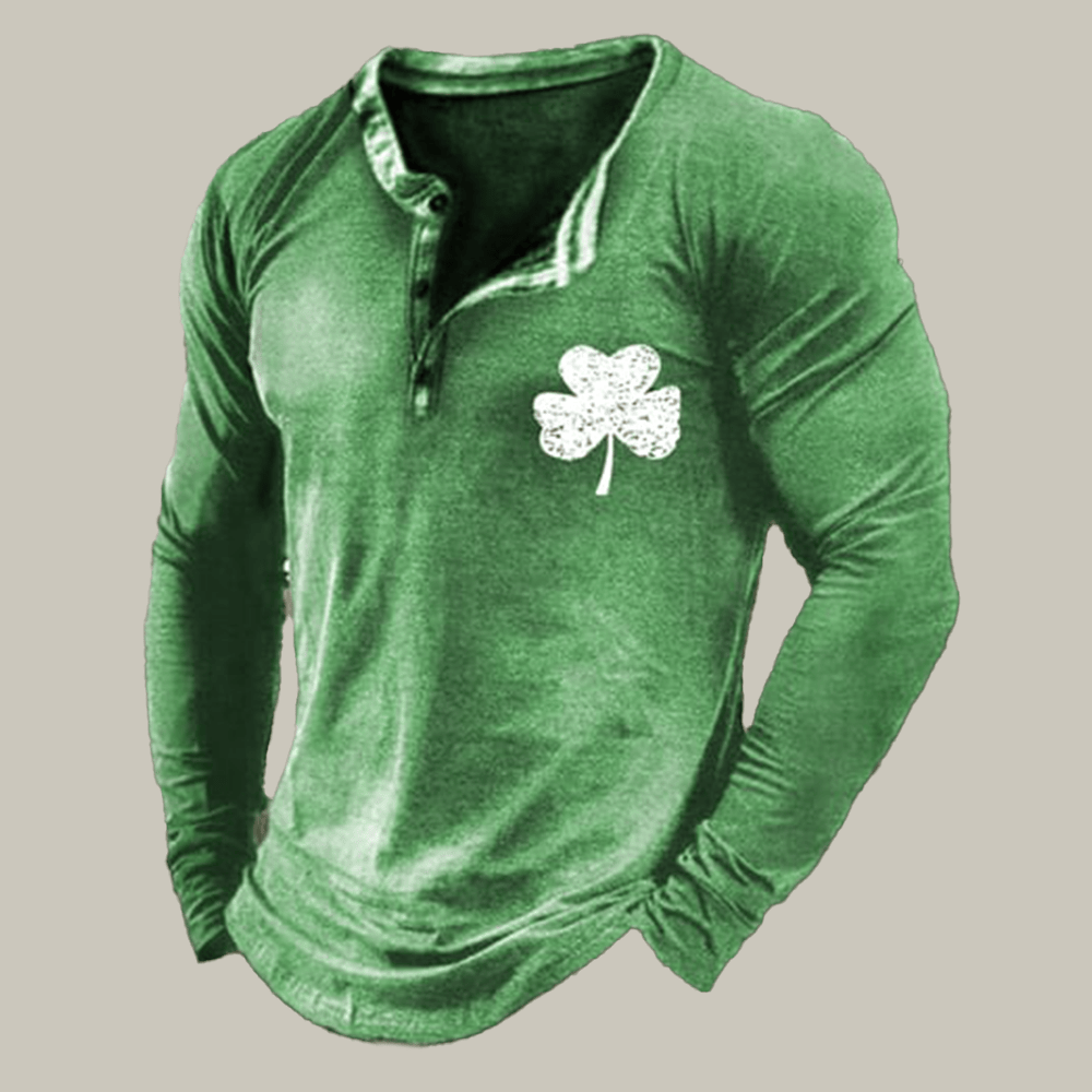 Shamrock Day Button Long Sleeve Shirt St Patrick's Day Apparel St Patrick's Day Merch
