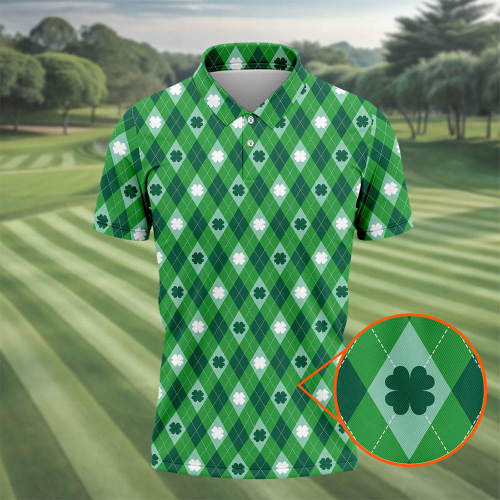 Shamrock Design Golf Polo Shirt Saint Patrick's Day 2026 Clothes Cool Gift For Golf Lover