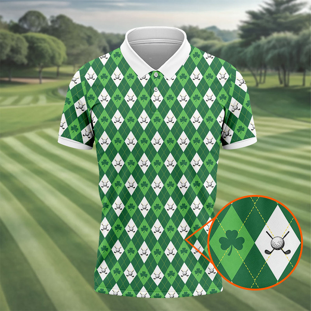 Shamrock Design Golf Polo Shirt Saint Patrick's Day 2026 Clothes Golfer Present Idea