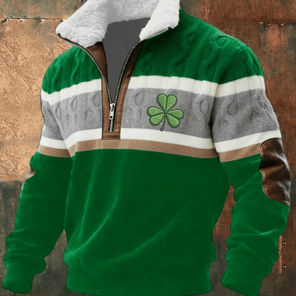 Shamrock Design Stand Up Collar Sweater St Patrick's Day Stuff Gift For Coworkers