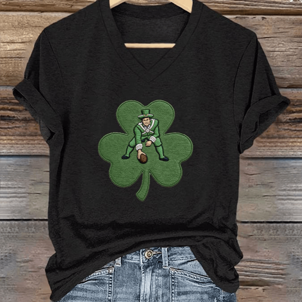 Shamrock Football V-Neck Shirt New England Patriots Clothes Football Gear