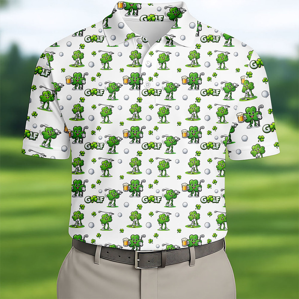 Shamrock Golf Polo Shirt Saint Patrick's Day 2026 Clothes Golf Lover Present For Him