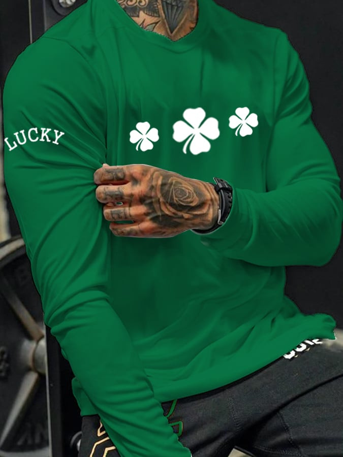 Shamrock Graphic Luck Long Sleeve Shirt St Patrick's Day Apparel Good Gifts For Him