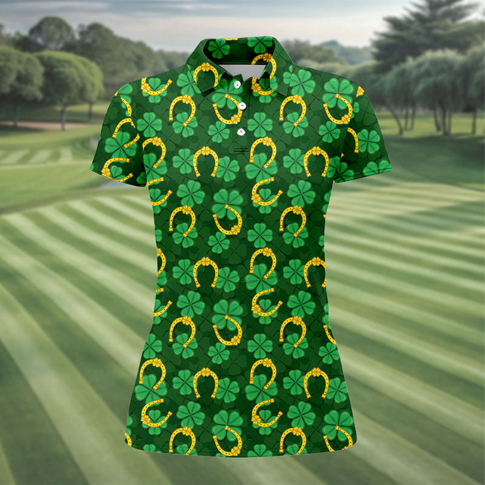 Shamrock Horseshoe St Patrick's Day Polo Shirt Saint Patrick's Day Clothes Best Gift For Golfer