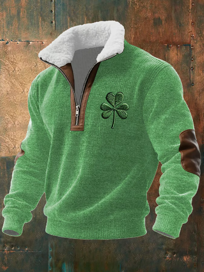 Shamrock Irish Saint Patrick's Day Zipper Fur Collar Sweatshirt Irish Party Gifts Shamrock Irish Saint Patrick's Day Zipper Fur Collar Sweatshirt Irish Party Gifts