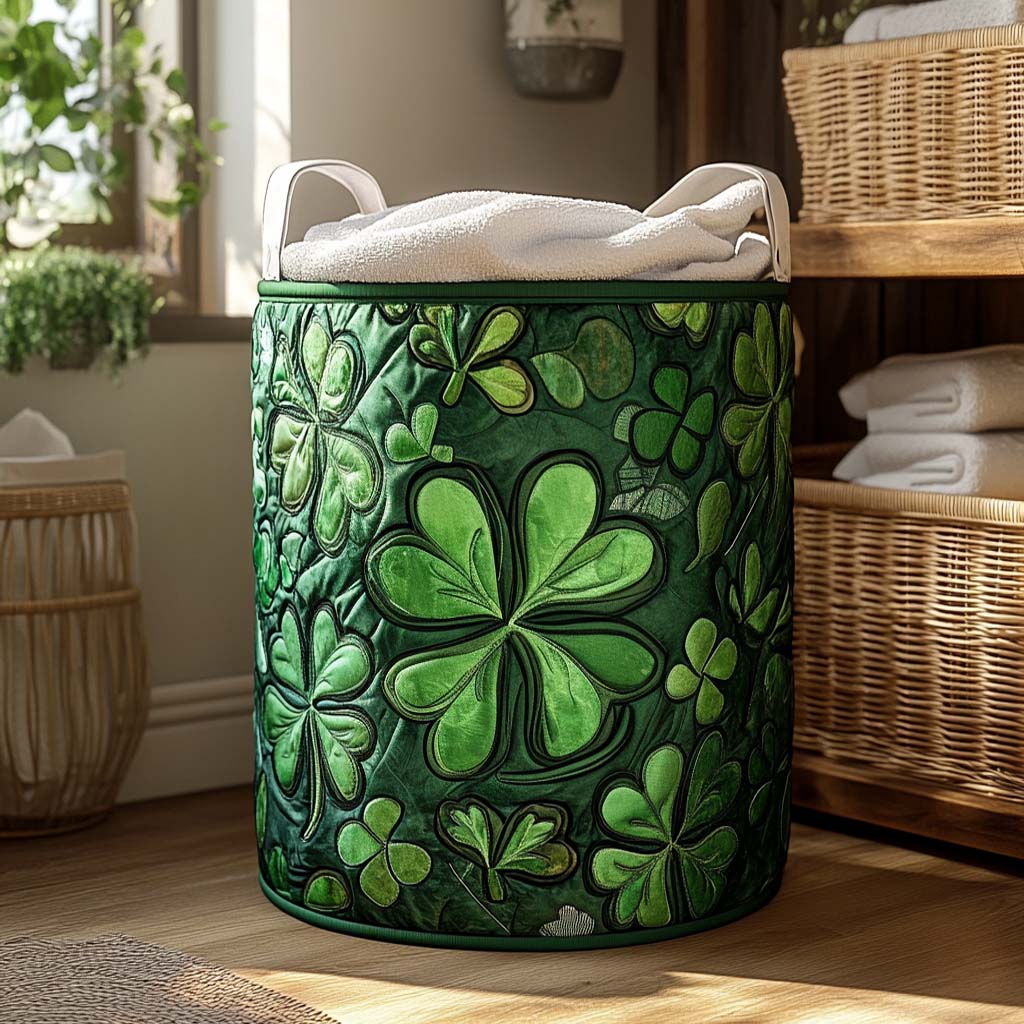 Shamrock Meadow Quilted Laundry Basket Valentine's Day Merch Gift